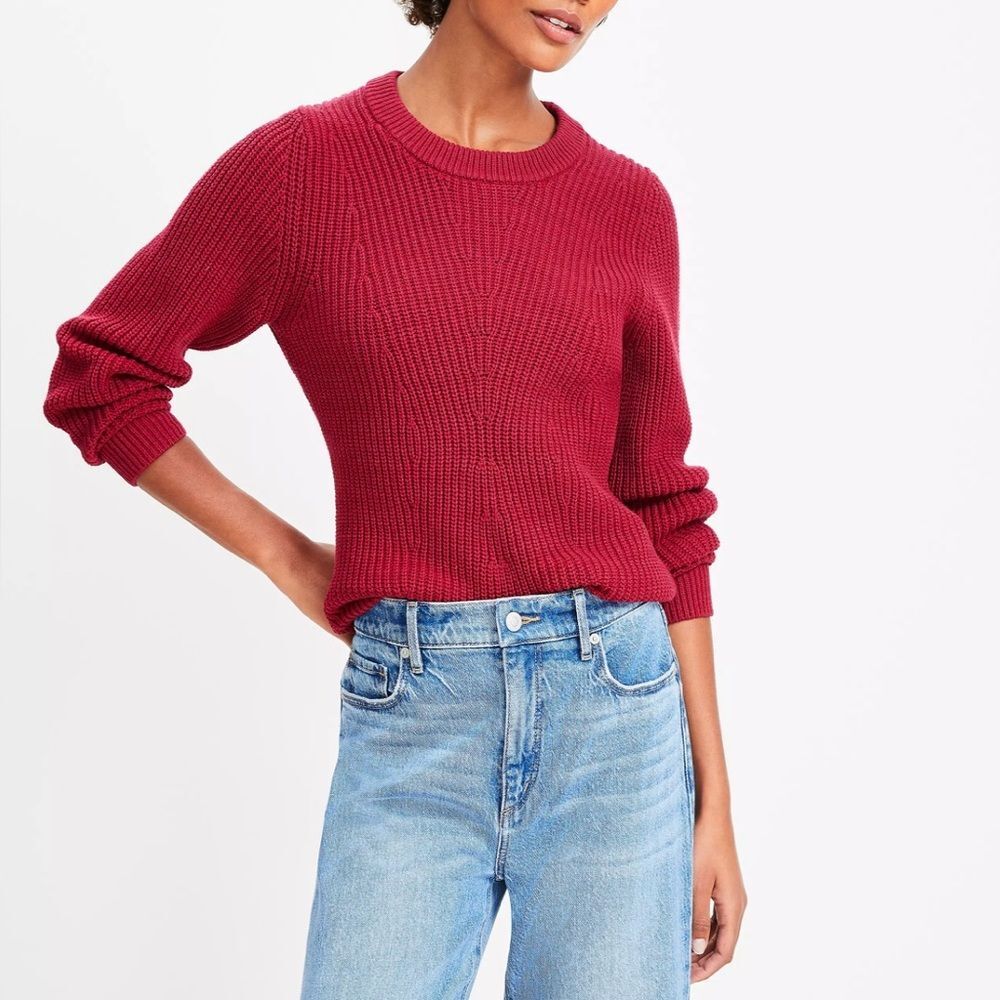 NWT Loft Ribbed Blouson Sleeve Sweater in Crimson Blush